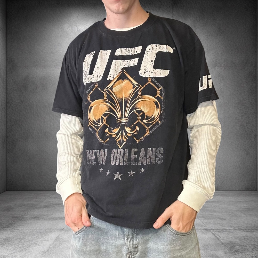 Vintage UFC New Orleans Graphic T-Shirt Black XL Skater Y2K Streetwear Tee